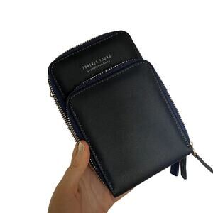Forever Young korea navy blue multi zipper pouch clutch wallet credit cards